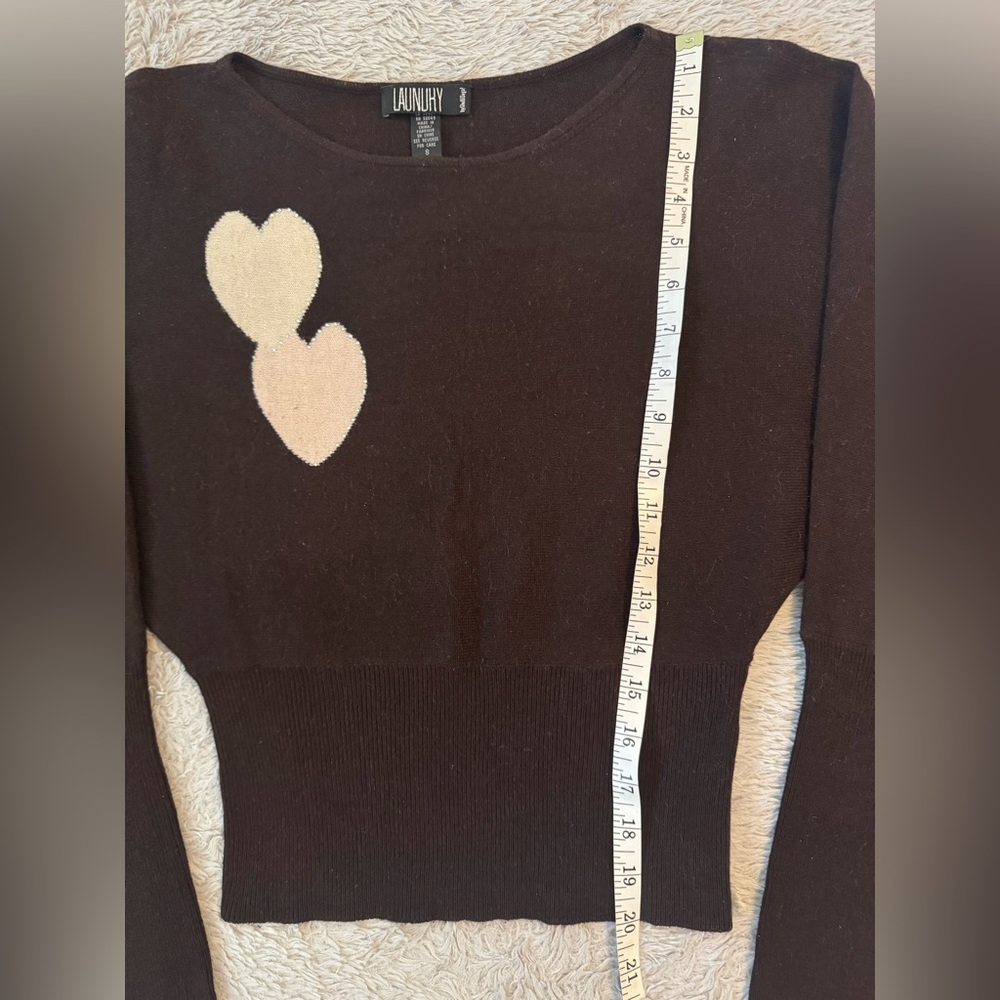 Laundry By Shelli Segal Y2K Brown, Cream Fitted Batwing Cashmere & Silk Sweater - Picture 10 of 14